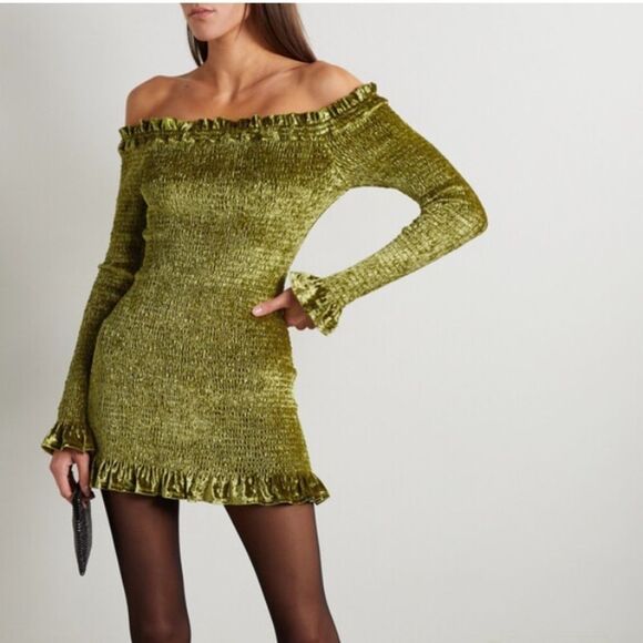 Caroline Constas Dresses & Skirts - CAROLINE CONSTAS
Megara off-the-shoulder shirred stretch-velvet mini dress Small